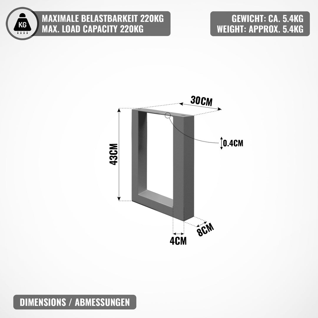 Bordstel - Antracit, 30x43 cm, Stål, Industrielt Design, Rektangulært.