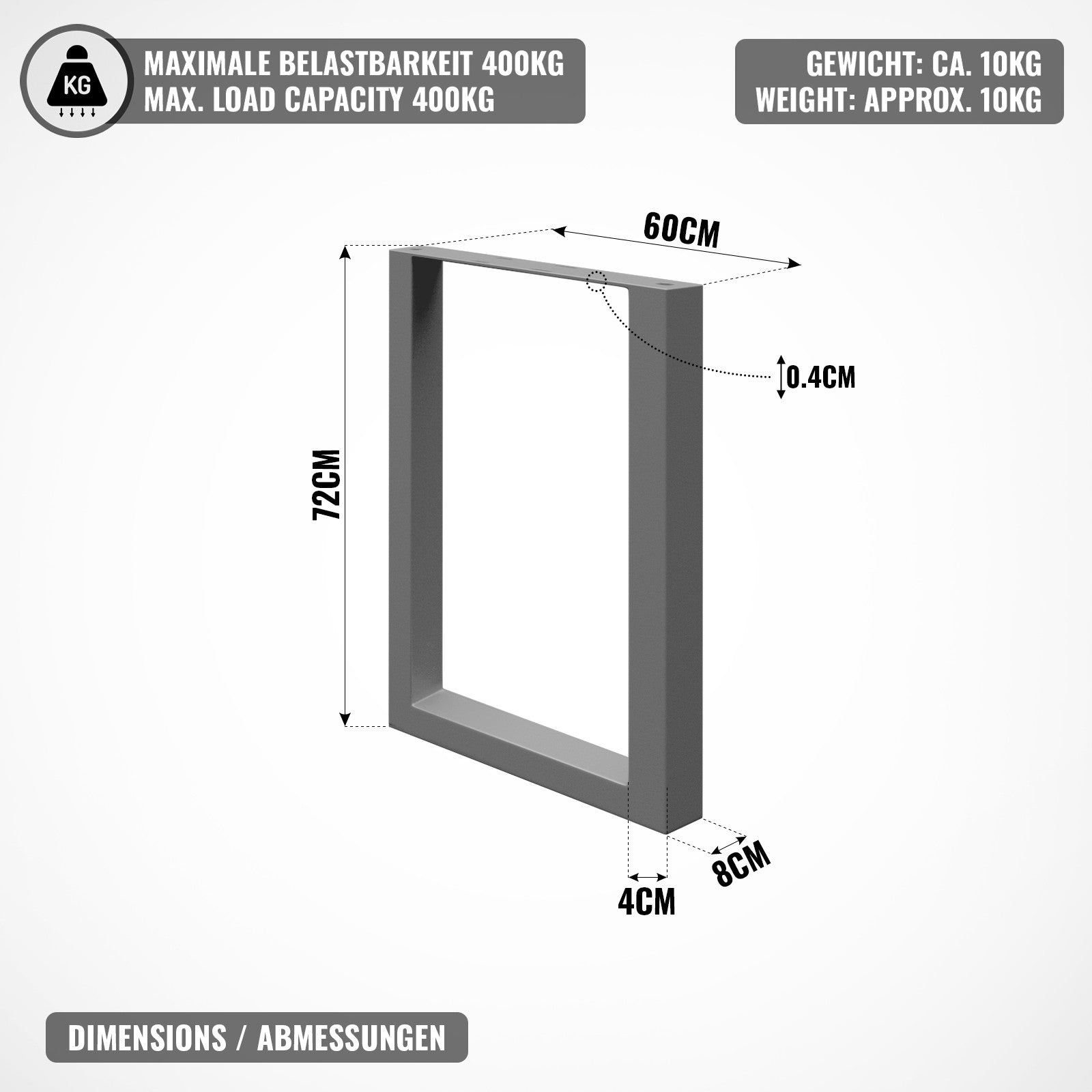 Bordstel - Antracit, 60x72 cm, Stål, Industrielt Design, Rektangulært.