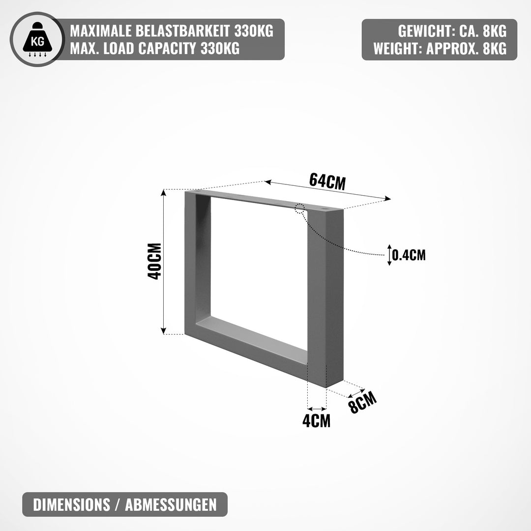 Bordstel - Antracit, 64x40 cm, Stål, Industrielt Design, Rektangulært.