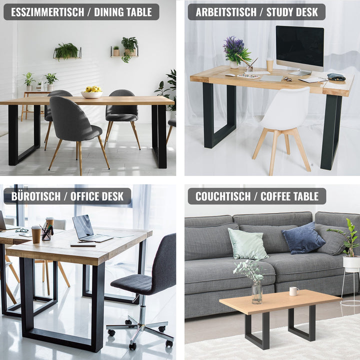 Bordstel - sort, 30x43 cm, fremstillet af stål, industrielt, til spisebord/sofabord/skrivebord, rektangulært