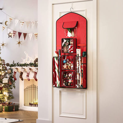 Smart opbevaringstaske til at hænge på væggen til julesager, rød