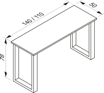 Skrivebord, h. 76 x b. 110 x d. 50 cm, U-base, hvid