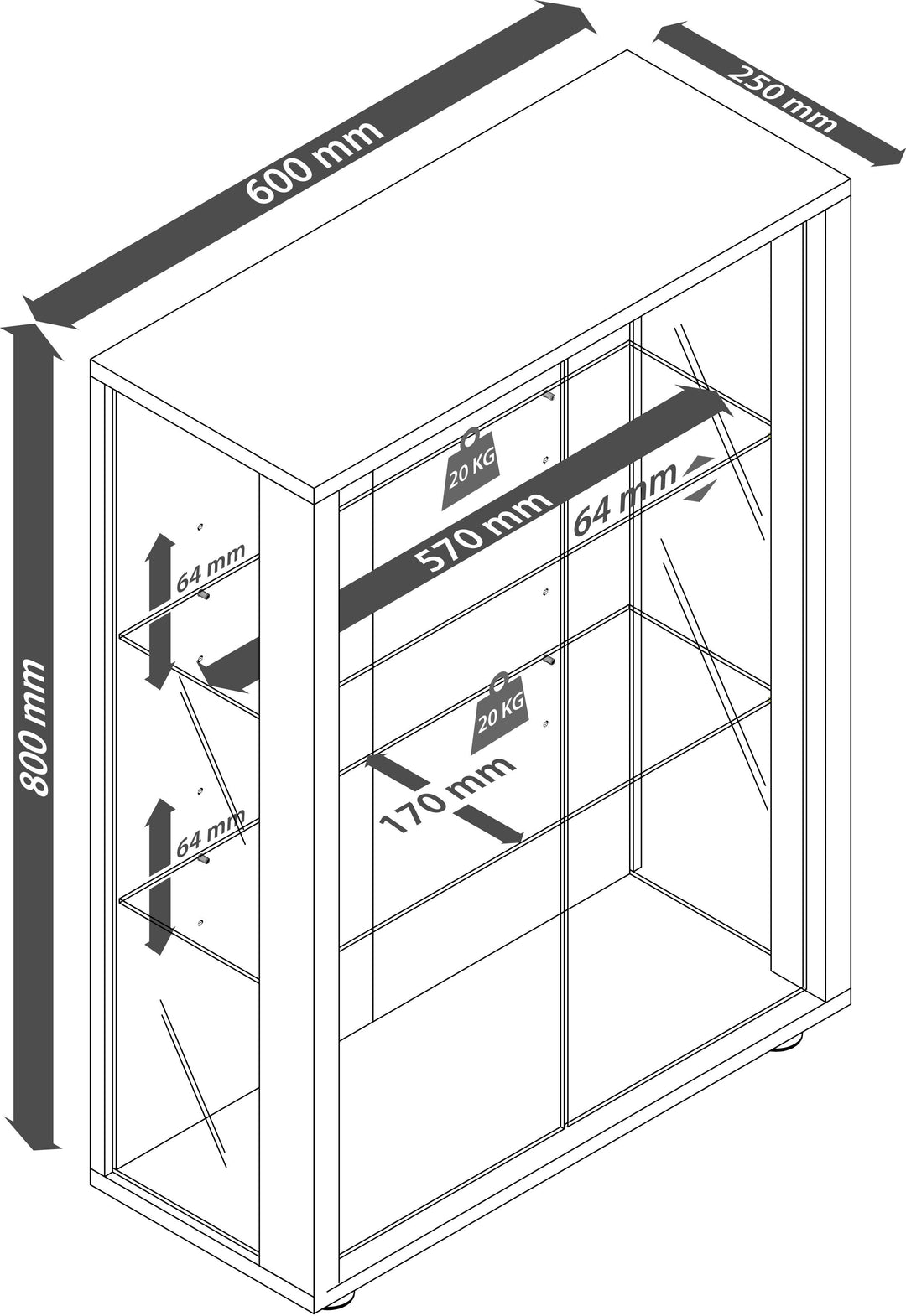 Vægvitrineskab, vægmontre, glasmontre, sort