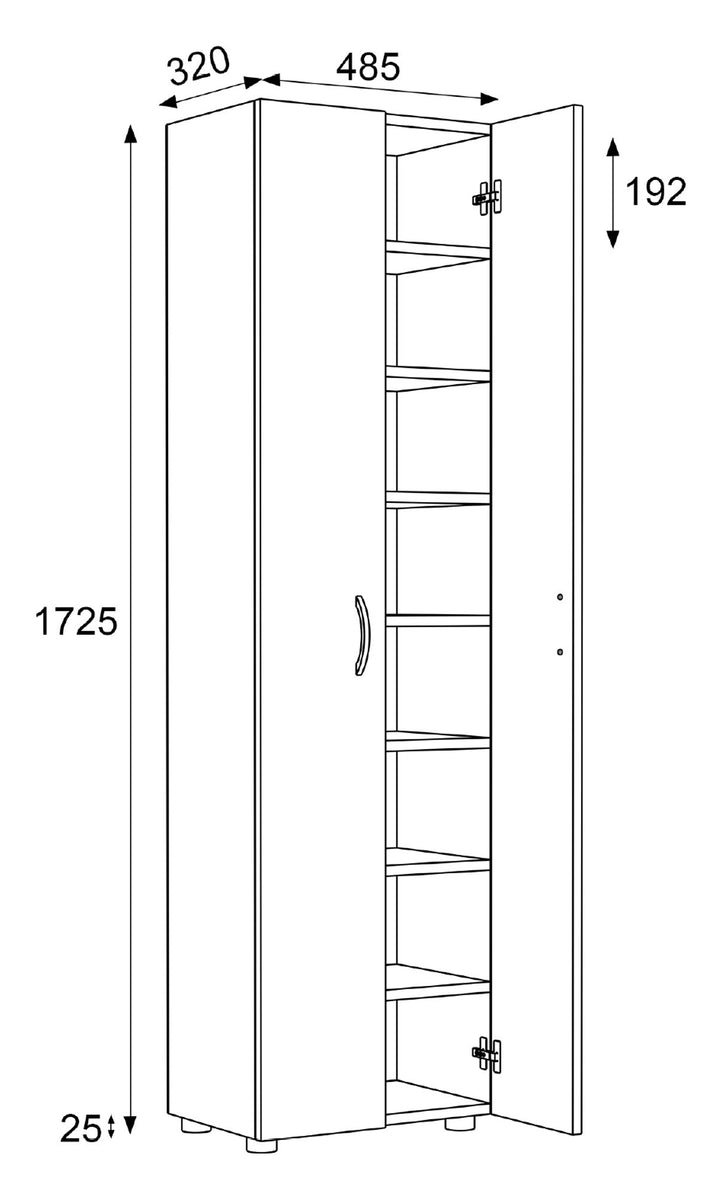 Skoskab, h. 173 x b. 49 x d. 30 cm, hvid