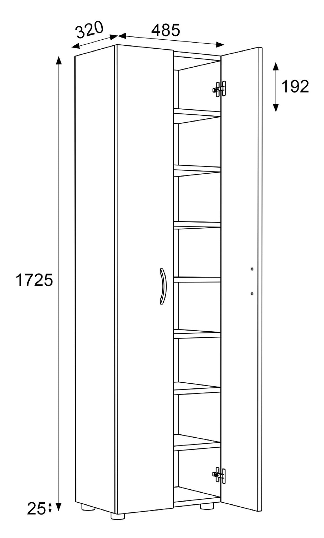 Skoskab, h. 173 x b. 49 x d. 30 cm, antracit