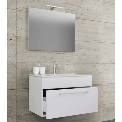 Underskab med keramisk vask og spejl, H. 50 x B. 60 x D. 46 cm, hvid