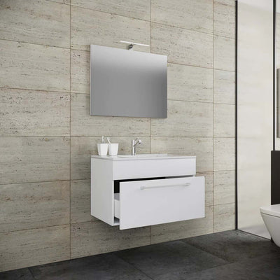 Undervask, keramisk håndvask og spejl, H. 50 x B. 80 x D. 46 cm, hvid