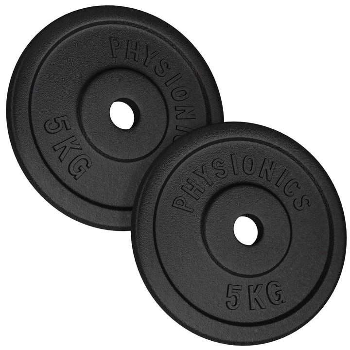 Vægtskiversæt - 2 x 5 kg, lavet af støbejern, 30 mm hul, til vægtstang og håndvægt
