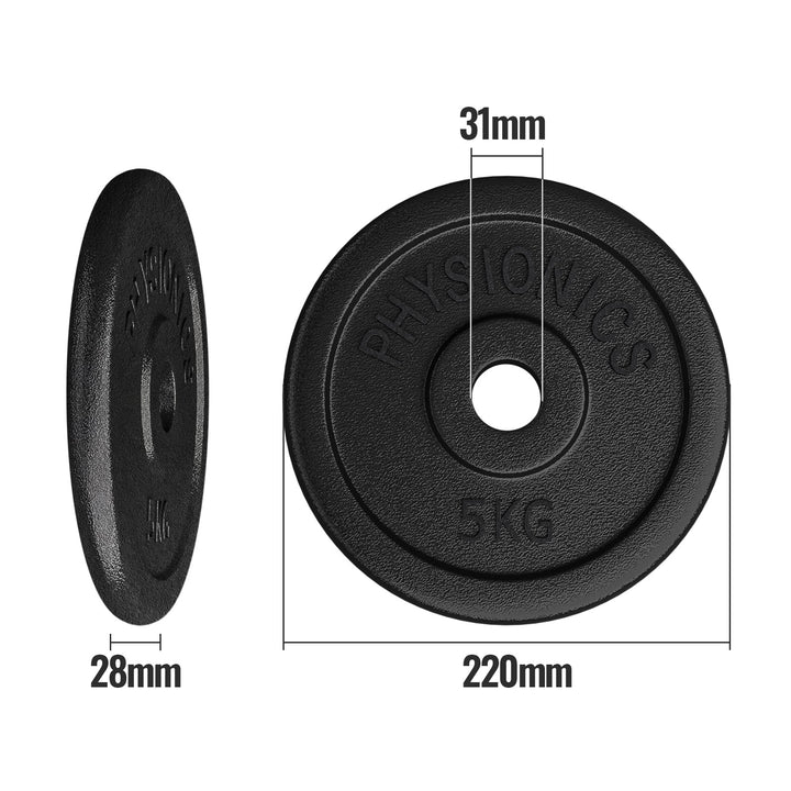 Vægtskiversæt - 2 x 5 kg, lavet af støbejern, 30 mm hul, til vægtstang og håndvægt
