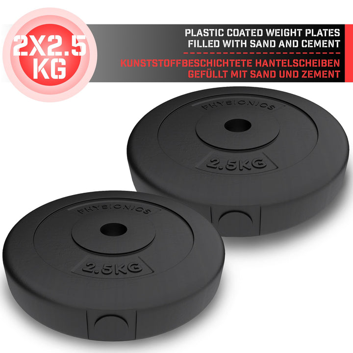 Vægtskiver - 2 x 2,5 kg, Ø 31 mm, plastik, sorte