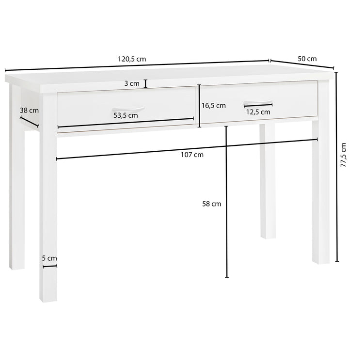 Hvidt toiletbord med 2 skuffer - 120 cm - Lammeuld.dk