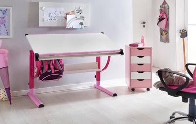 studerende vippbart justerbart lyserødt skrivebord - Lammeuld.dk