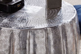 Rundt sølv sofabord med aluminium - Lammeuld.dk