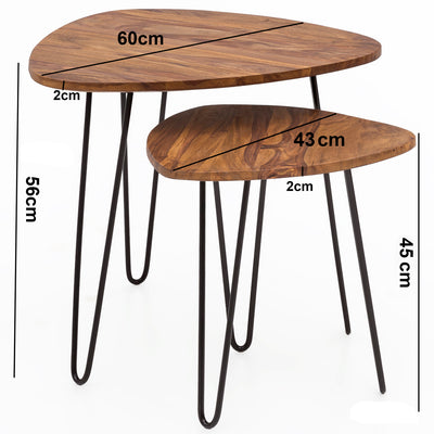 Mål på de 2 sofaborde / sideborde i træ og metal med forskellig højde.