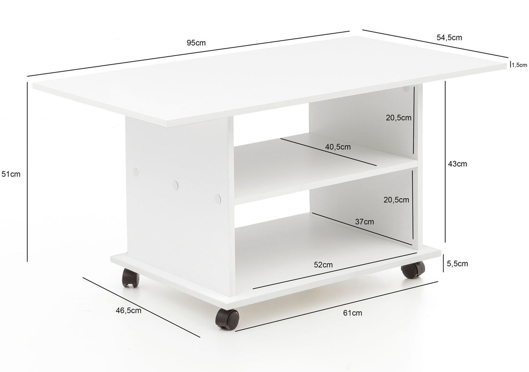 Stue sofabord med bord og hjul 95 x 51 x 54,5 cm - Lammeuld.dk