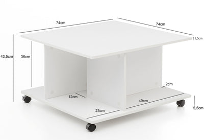 Hvidt sofabord med hjul 74 x 74 x 43,5 cm - Lammeuld.dk