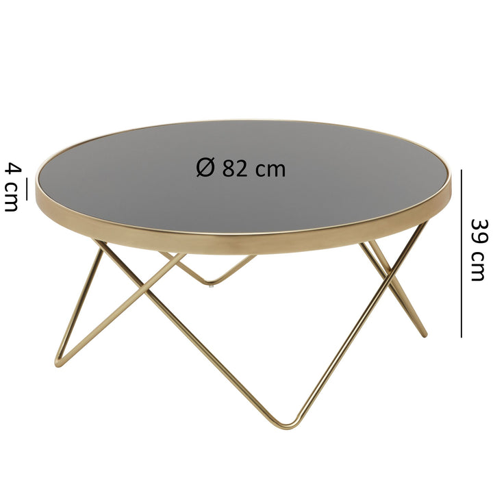 Sort / mat guld sofabord med glasplade 82cm - Lammeuld.dk