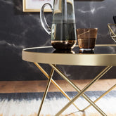 Sort / mat guld sofabord med glasplade 82cm - Lammeuld.dk