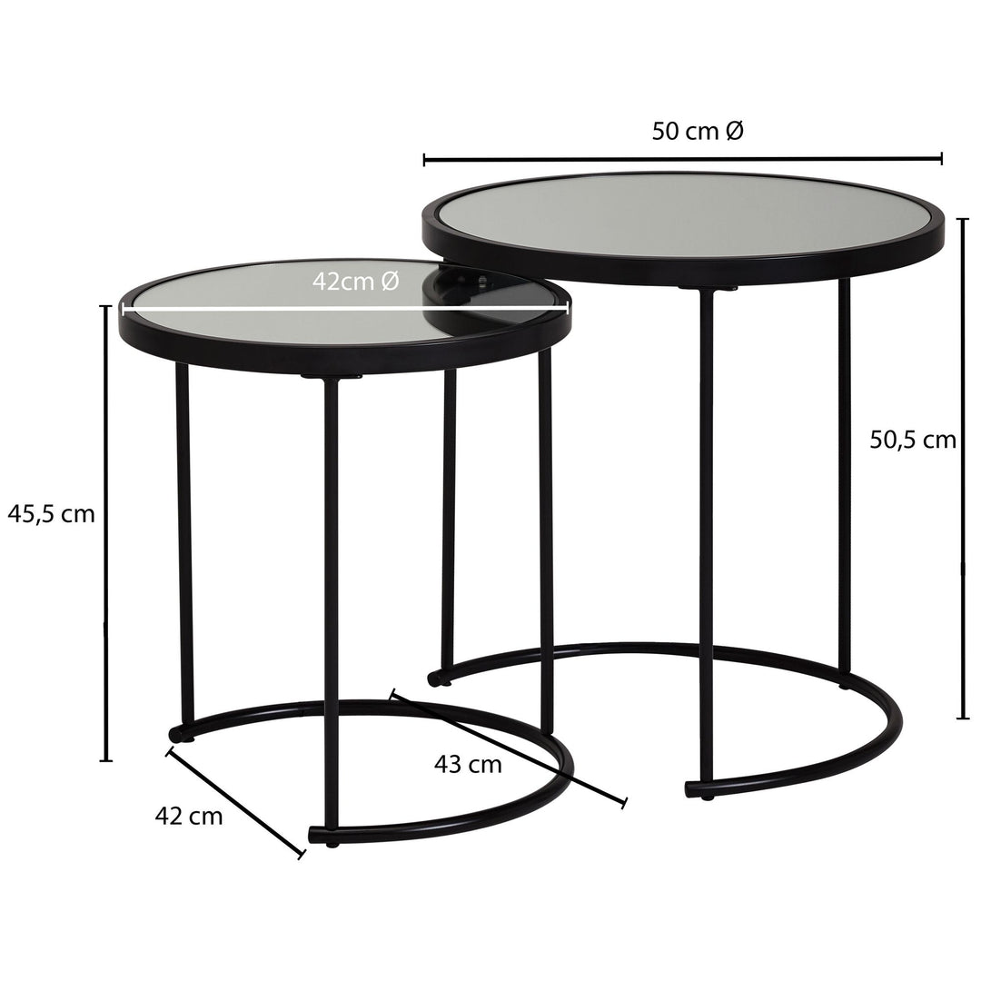 Sort glas rundt sofabord 2 stk - Lammeuld.dk
