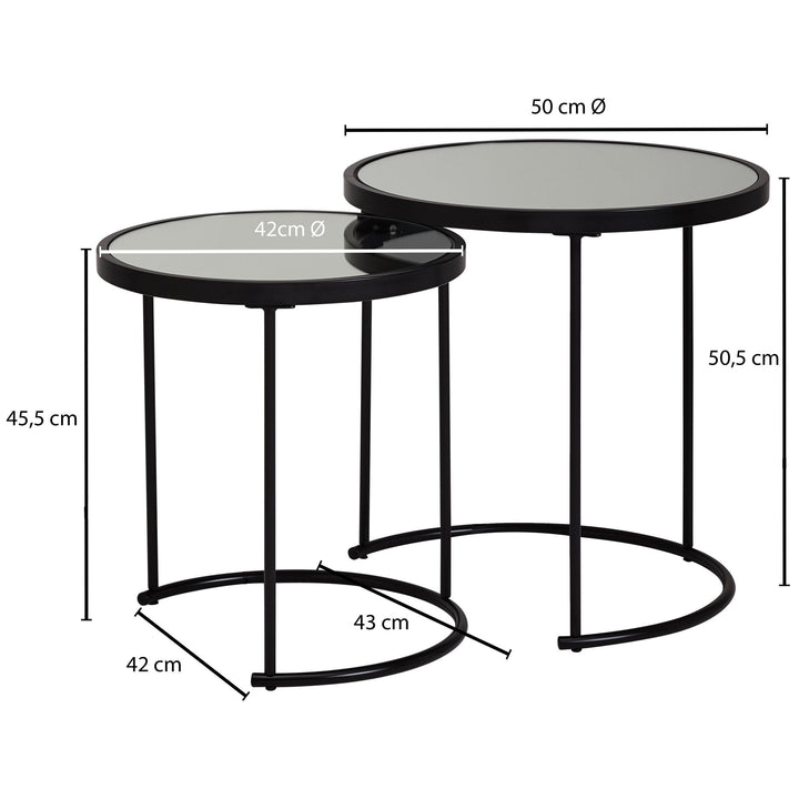 Sort glas rundt sofabord 2 stk - Lammeuld.dk
