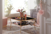 Sort glas sofabord med guld 70x70 cm - Lammeuld.dk