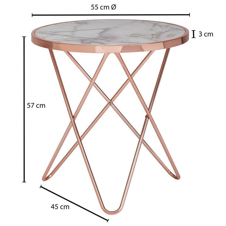 Rundt sofabord i hvidt marmorlook med kobber - 55 cm - Lammeuld.dk