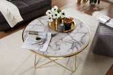 Hvidt sofabord i marmorlook med guld - 85 cm - Lammeuld.dk