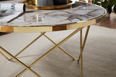 Hvidt sofabord i marmorlook med guld - 85 cm - detaljer- Lammeuld.dk