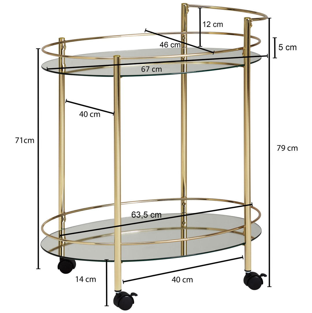 Guld serveringsvogn / sidebord med hjul - Lammeuld.dk