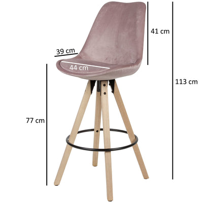 Lyserøde barstole i fløjl, ryglæn, stofstole 77 cm - Lammeuld.dk