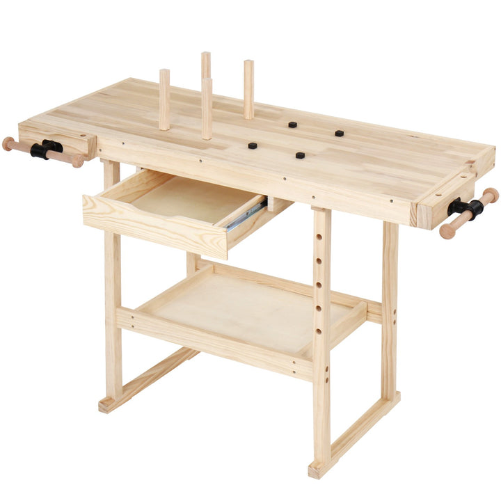 Høvlebænk - 127x58x83 cm, spændepatron, skruestik og skuffe, max 200 kg