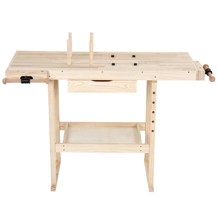 Høvlebænk - 127x58x83 cm, spændepatron, skruestik og skuffe, max 200 kg