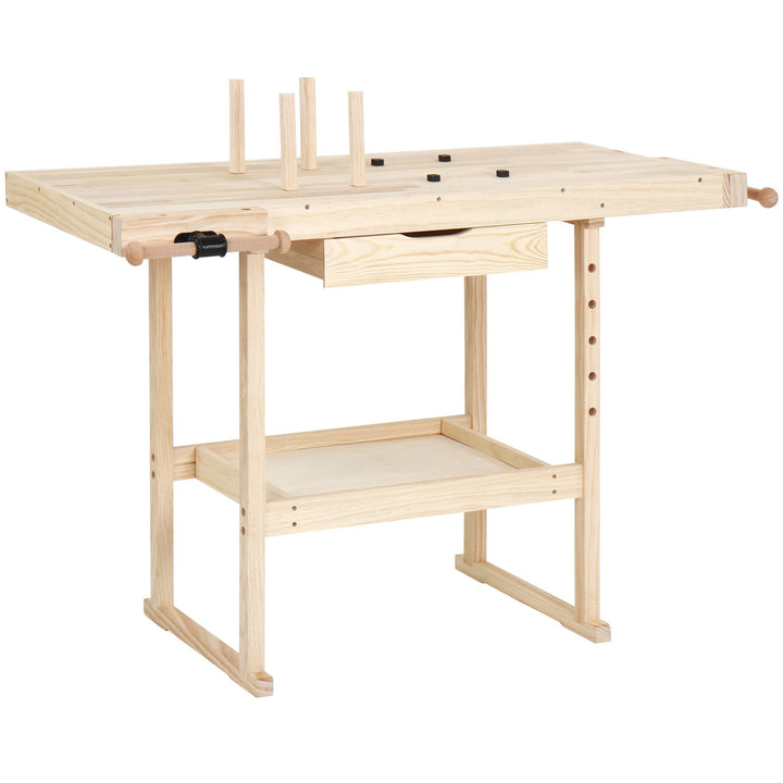 Høvlebænk - 127x58x83 cm, spændepatron, skruestik og skuffe, max 200 kg