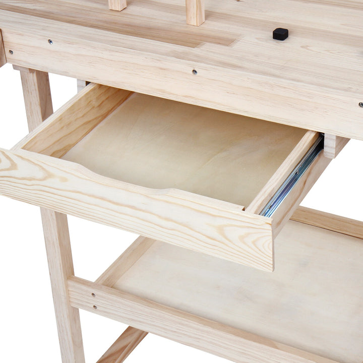 Høvlebænk - 127x58x83 cm, spændepatron, skruestik og skuffe, max 200 kg