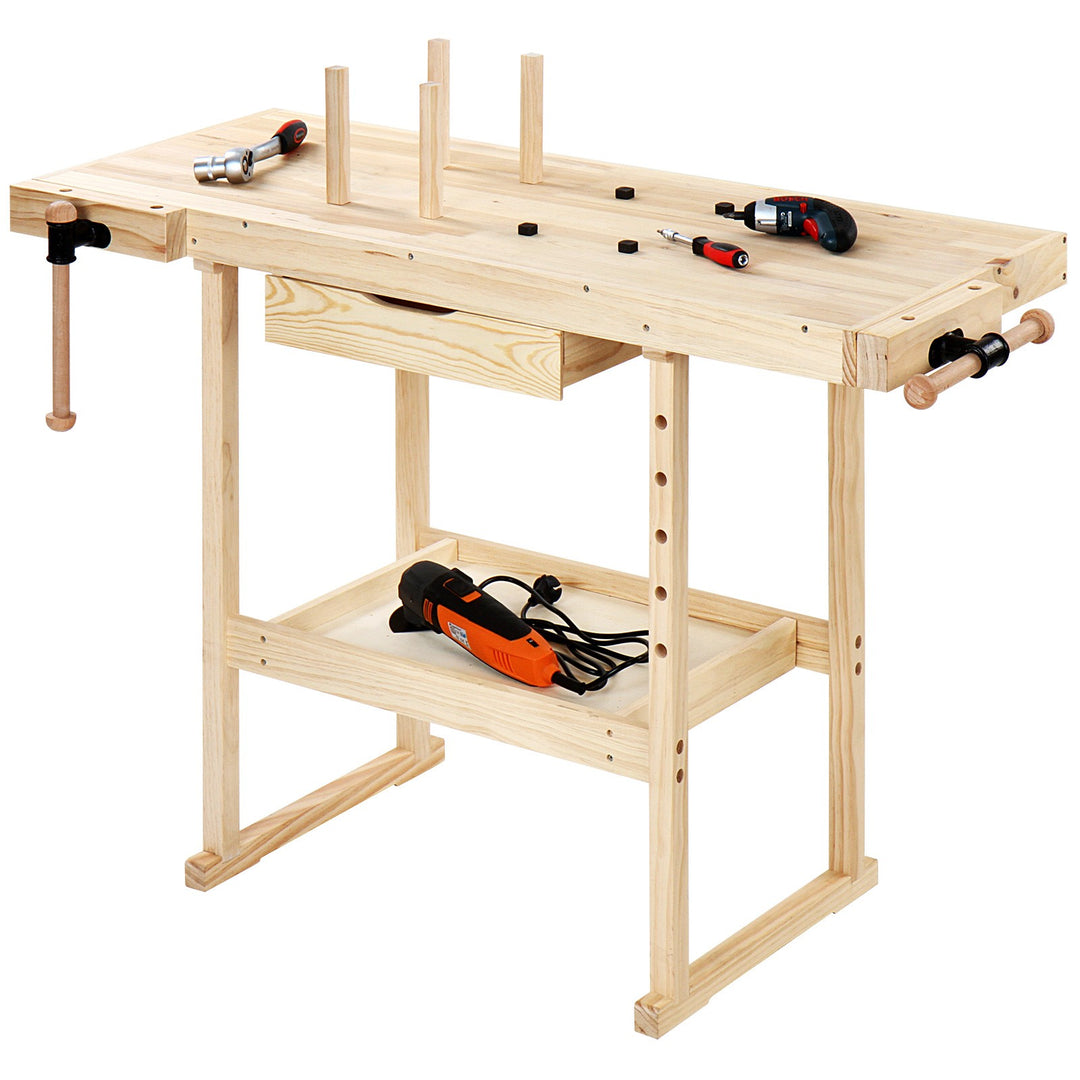 Høvlebænk - 127x58x83 cm, spændepatron, skruestik og skuffe, max 200 kg