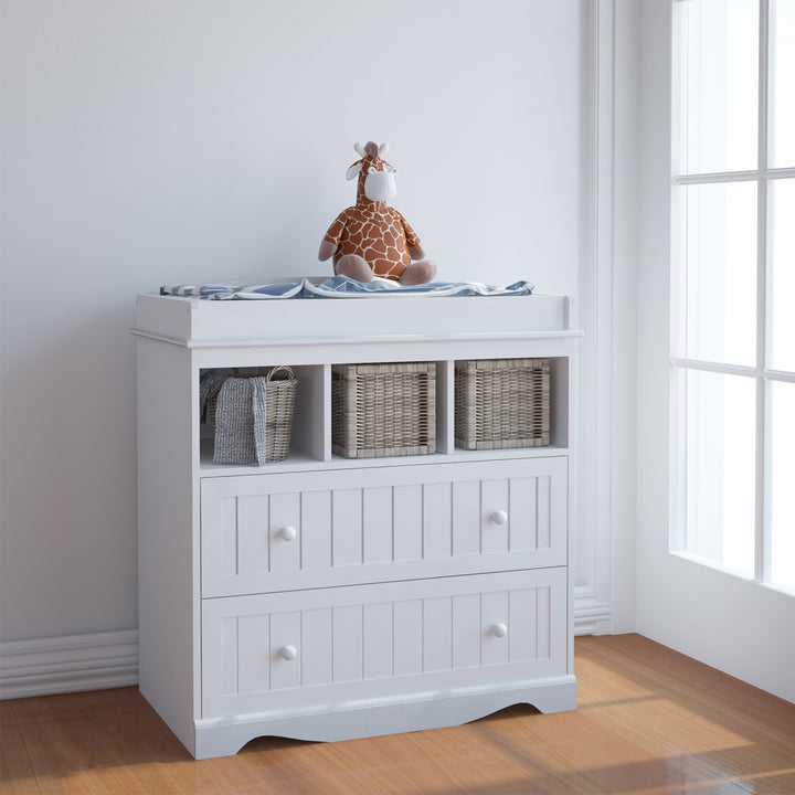 Puslebord med 2 store skuffer og 3 rum, 50x94x88 cm, hvid