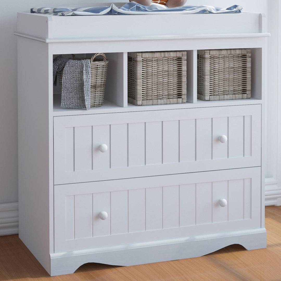 Puslebord med 2 store skuffer og 3 rum, 50x94x88 cm, hvid