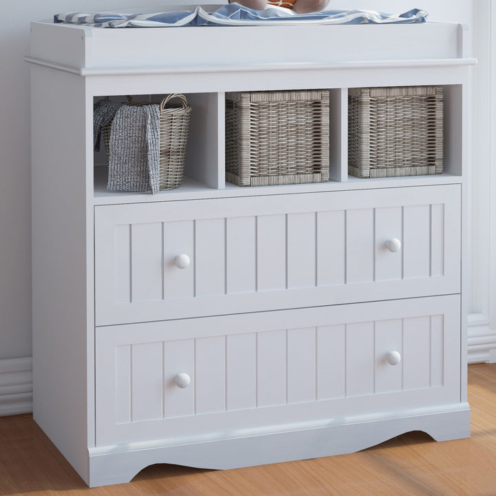 Puslebord med 2 store skuffer og 3 rum, 50x94x88 cm, hvid