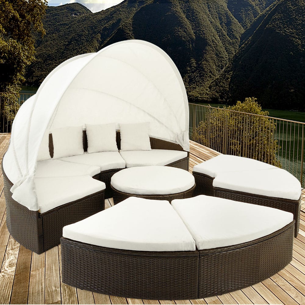 Rattan Garden Day Bed Brown/Cream 230 cm