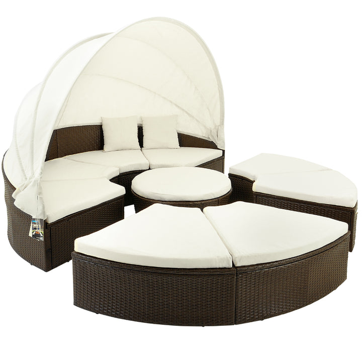 Rattan Garden Day Bed Brown/Cream 230 cm