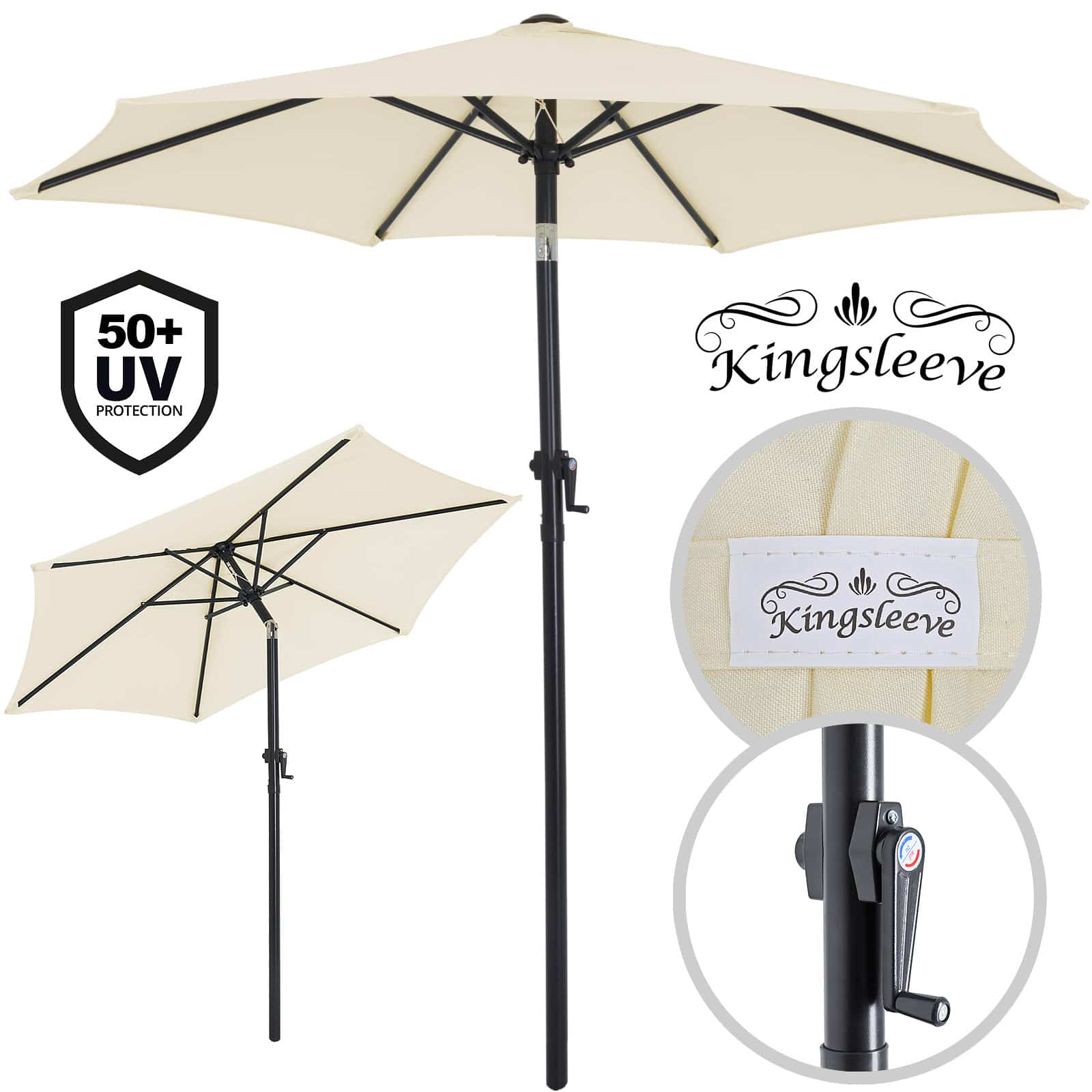 Parasol 2m beige Crank & Tilt UV-beskyttelse 50+