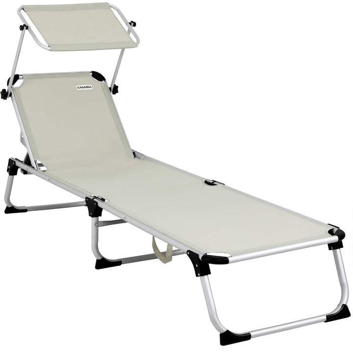 Sun Lounger Aluminium Justerbar Sunshade Canopy Cream