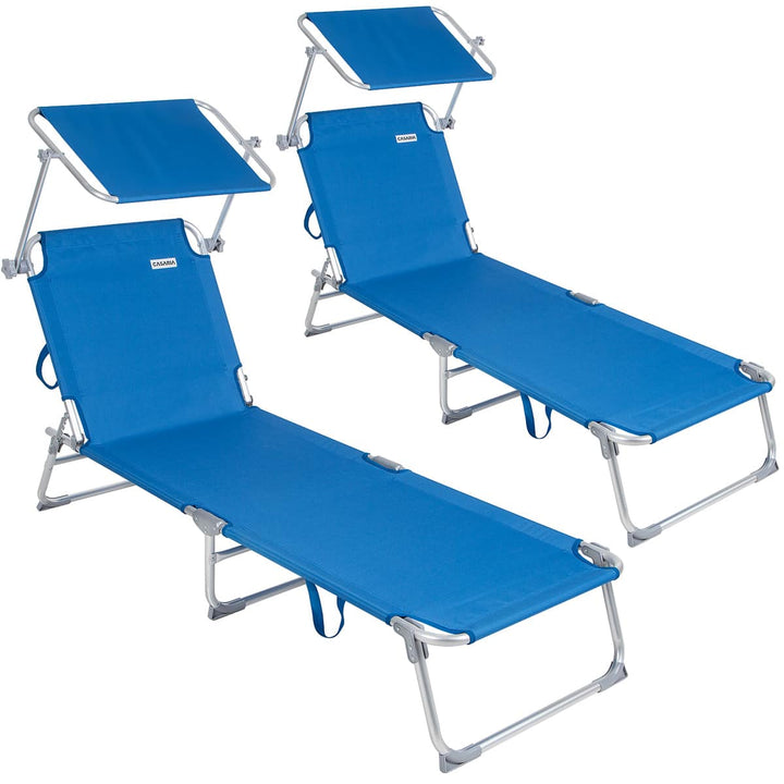 Sun Lounger Ibiza 2pcs Sæt blå aluminium med baldakin