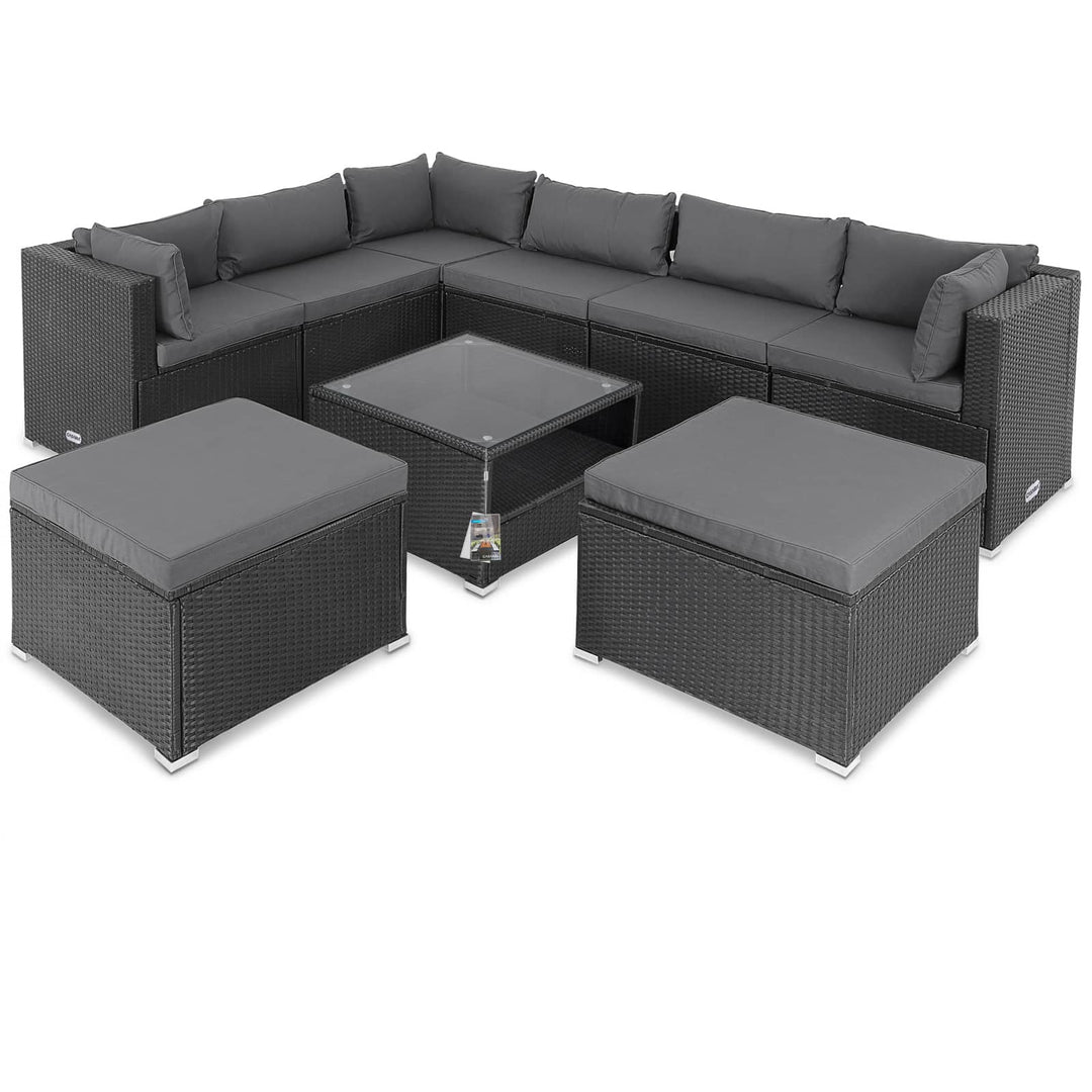 Polyrattan Ecklounge XXL Schwarz/Anthrazit Inkl. Kissen