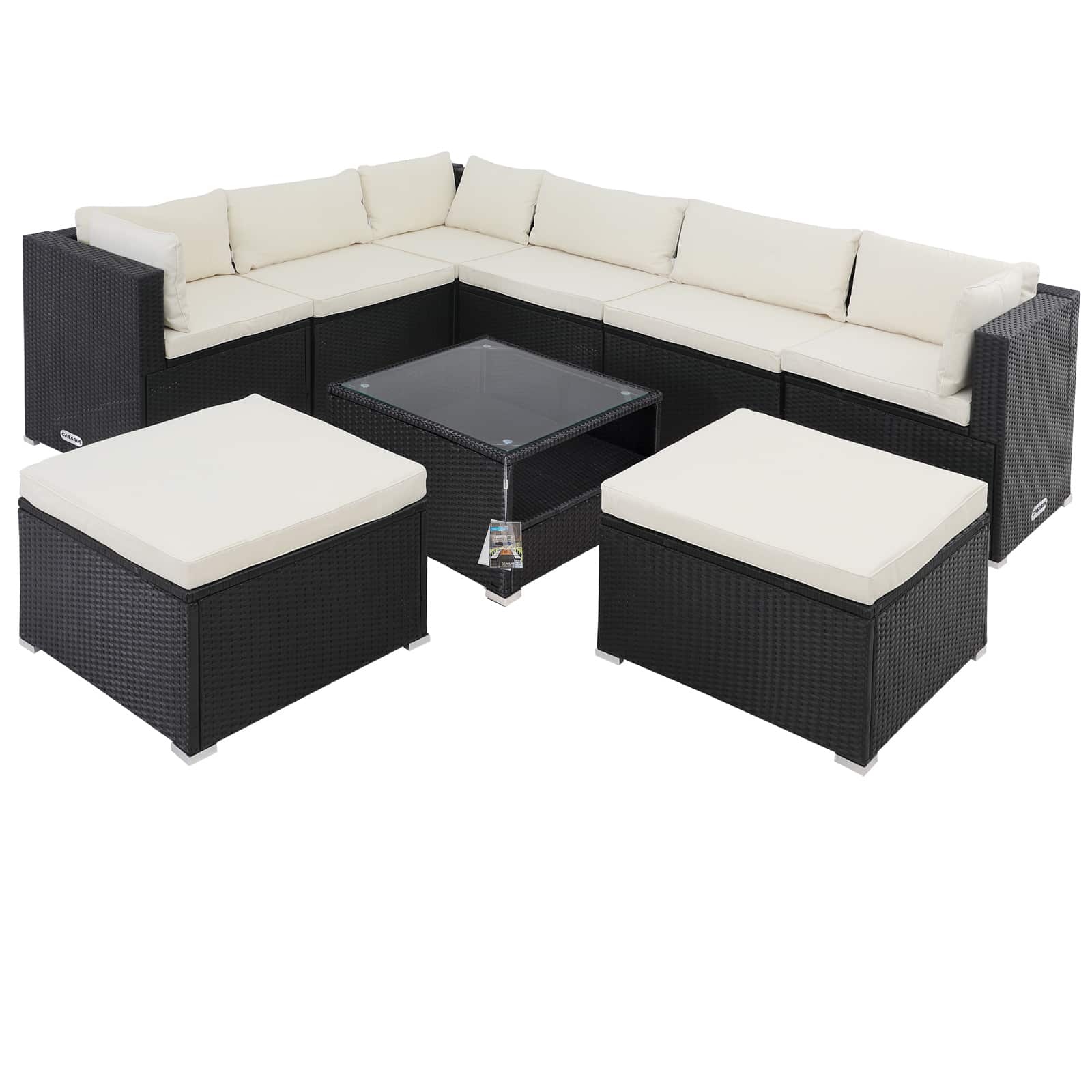 Polyrattan Ecklounge XXL Schwarz/Creme Inkl. Kissen