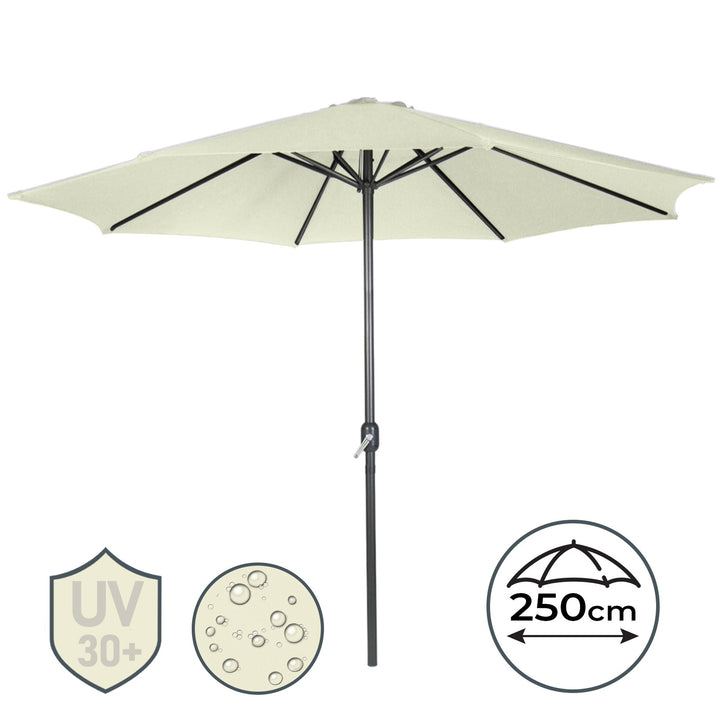 Parasol til altan, terrasse, have, 250cm, håndsving, vandafvisende, pladsbesparende, beige