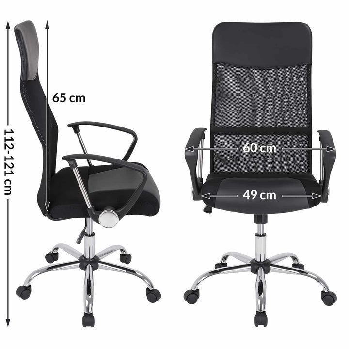 Kontorstol Black Mesh & Pu læder ergonomisk høj ryg