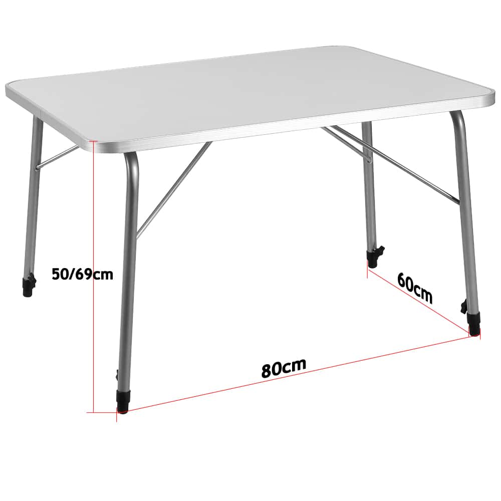 Campingbord sølv aluminium 80x60x50/69 cm sammenfoldelig