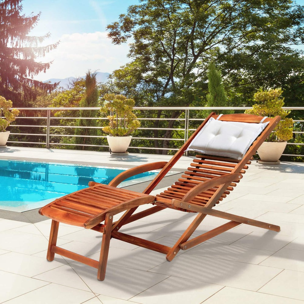 Sun Lounger Acacia Wood Incl. Pude