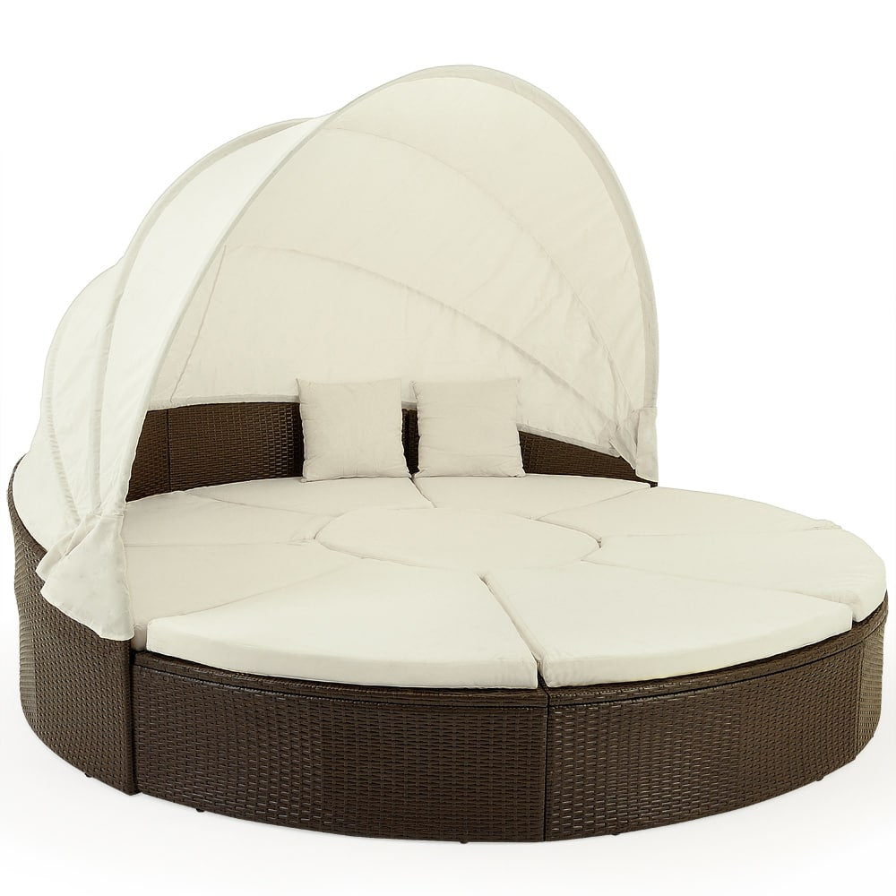 Rattan Garden Day Bed Brown/Cream 230 cm